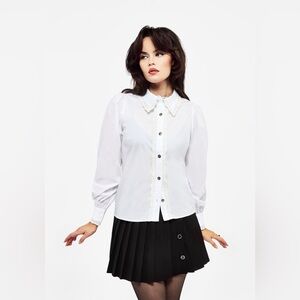 NWT Disturbia Grace Lace Trim Button Up Shirt US 8 / UK 12